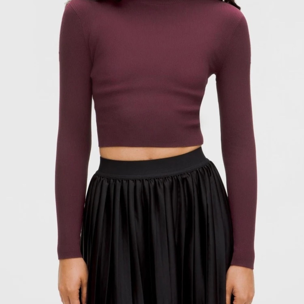 Lululemon Ribbed-Knit Twist-Back Mockneck Sweater – Maroon | Size M | NWT